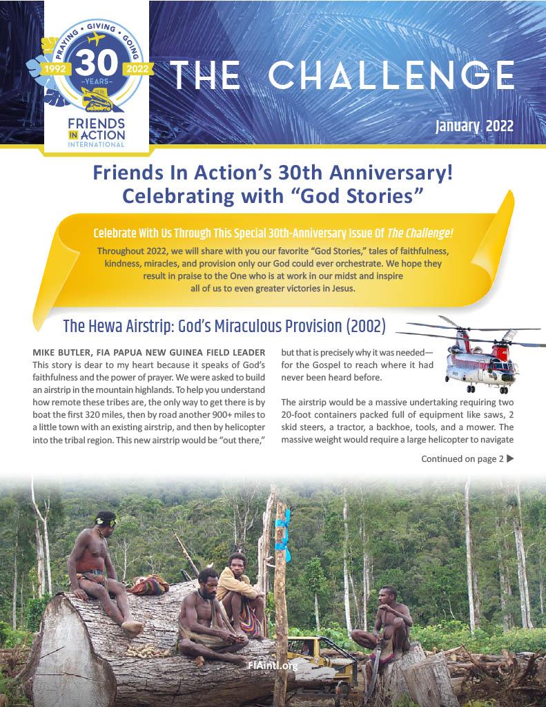 Cover image of Friends In Action, Intl., January 2022 publication of "The Challenge" magazine.