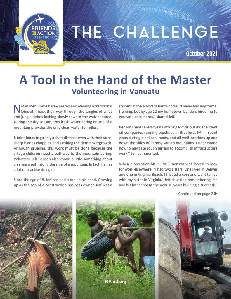 Cover image of Friends In Action, Intl., October 2021 publication of "The Challenge" magazine.