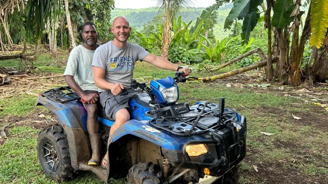 Pastor Gaby (left) and Levi Pitman (right) at Big Bay in Vanuatu. 